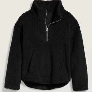 Old Navy Sherpa Sweatshirt Half Zip Hi Low Relaxed Fit Black Teddy Size L